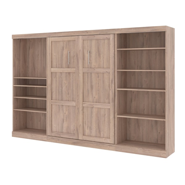 Pur Full Murphy Bed with 2 Shelving Units (131W) in rustic brown